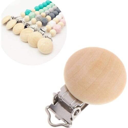 Natural Color Baby Pacifier Clips Round Wood Metal Soother Dummy Nipples Holders