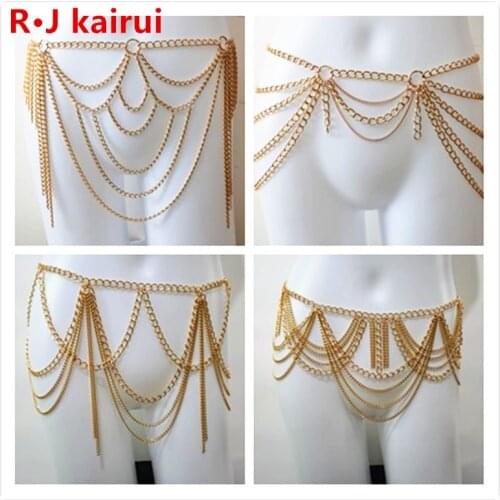 New R·J kairui Style Gold Chains Waist Belly Jewelry Unique Design Bikini Beach Belly Chains 2 Colors