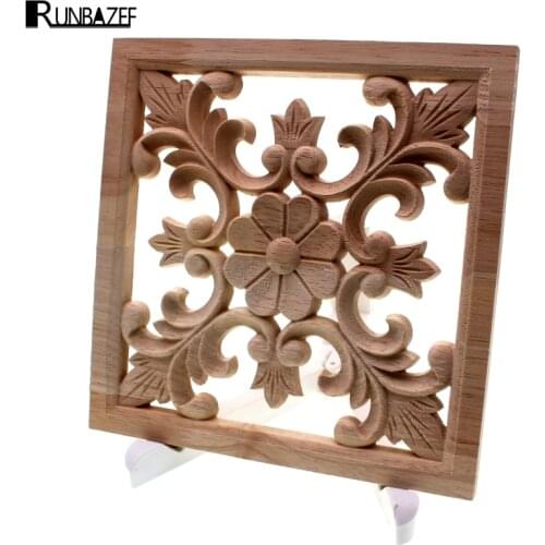 RUNBAZEF Vintage Home Decoration Accessories Decor Floral Carved Corner Wood Applique Wall Door Cabinet Furniture Decorative