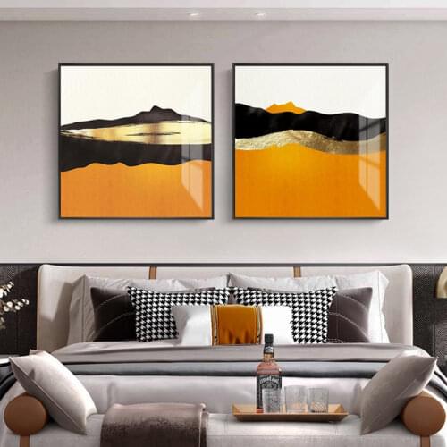 Light Luxury Living Room Decoration Painting Yellow Black Corridor Bedroom Bedside Mural Abstract Square Art Hanging Painting
