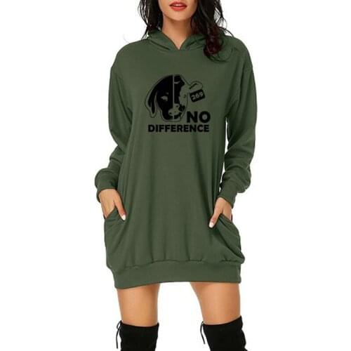 No Difference Dog Cow Vegan Vegetarian Hip hop Women Hoodies Funny Graphic Fashion Dress New Cotton Long Sleeve O-Neck Dresses