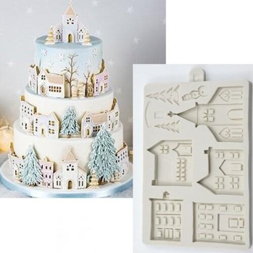 VFGTERTE 1PC 3D Christmas House Silicone Mold Fondant Cake Decorating Tools Chocolate Plaster Sugarcraft Baking Mould DIY Tools