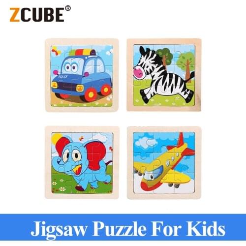 ZCube Baby Jigsaw Puzzle Toys Wooden 3d Cartoon Animal Intelligence Kids Educational Brain Teaser Children Tangram Shapes