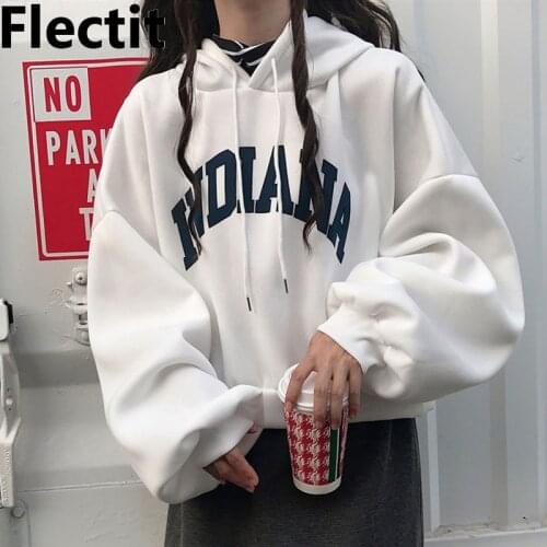 Flectit Womens Crop Hoodies Fake Two Piece Letter Print Short Style Oversized Pullover Hoodies Aesthetic Girl Student