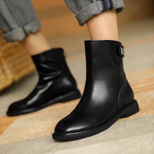 MORDOAN Genuine Cow Leather boots women lace-up mid-heeled boots retro British style thick-soled high-heeled ankle boots