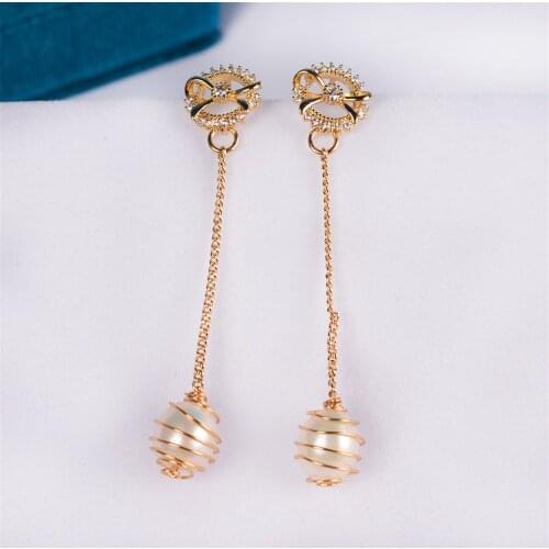 Handwork 14K Gold Colling Pearl Earring Bowknot Drop-Earrings for Women Natural Fresh Water Pearl