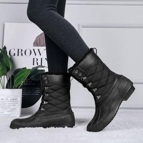 TYDZSMT Winter Snow Boots Women Mid-Calf Size 36-42 Round Toe Platform Boots Non-slip Female Shoes Warm Lace-up Booties Shoes