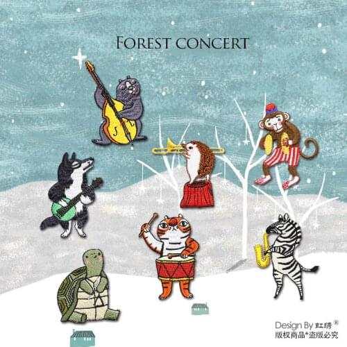 Animals with Musical Instrument In Forest Concert Small Embroidered Patches Decoration for Clothes Shoes and Bags Cloth