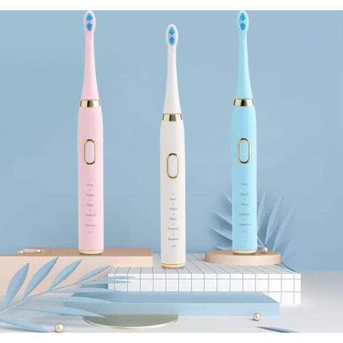 Ultrasonic Toothbrush Dental Oral Care With 5 Toothbrush Heahs Toothbrush Kids Adult 5 Modes USB Chargeable Tooth Brush