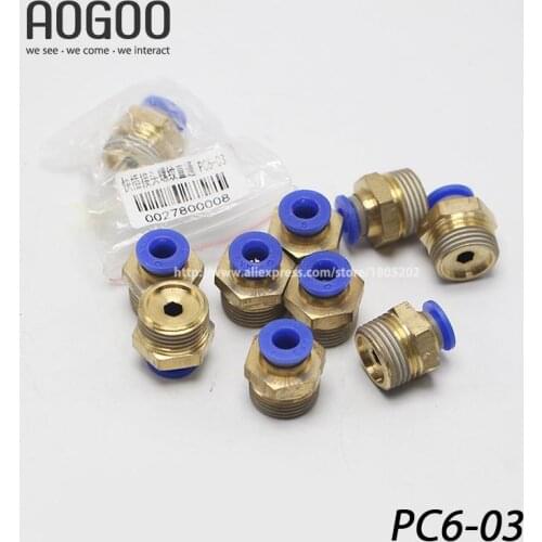 10Pcs/lot PC6-03 Tube 6mm Thread Straight Throught 3/8" Pneumatic Pipe Fitting tube connector