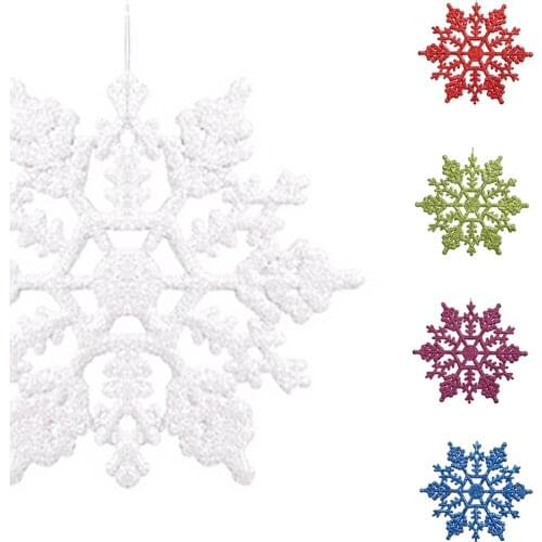 12pcs Plastic Christmas Xmas Snowflake Ornaments Tiny Sparkling Sequin Glitter Snow on String Wedding Decor
