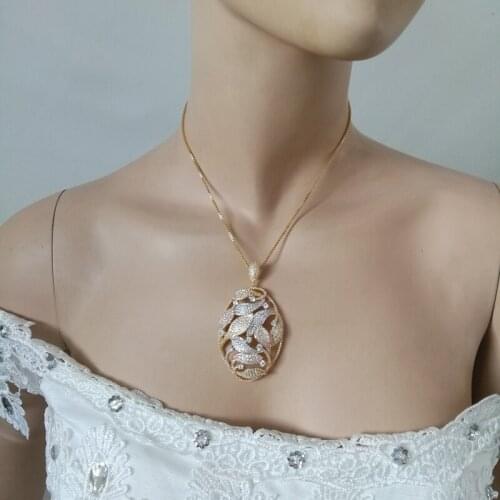 2021 new fashion luxury retro crystal Plant zircon golden necklace earring set,wedding bride banquet dress dinner jewelry set