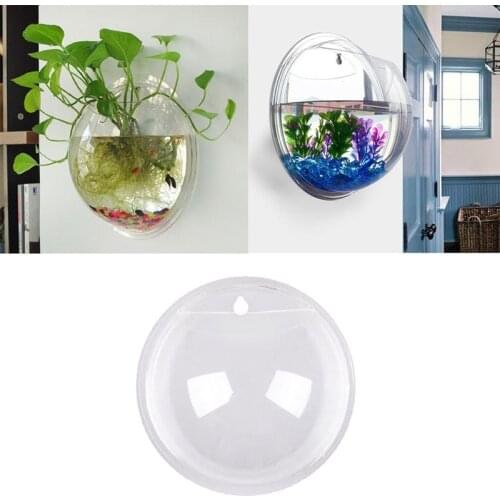 3D Acrylic Wall Mount Hanging Mini Transparent Fish Tank Acrylic Wall Mount Hanger Aquarium Goldfish Hanger Plant Sticker Decor