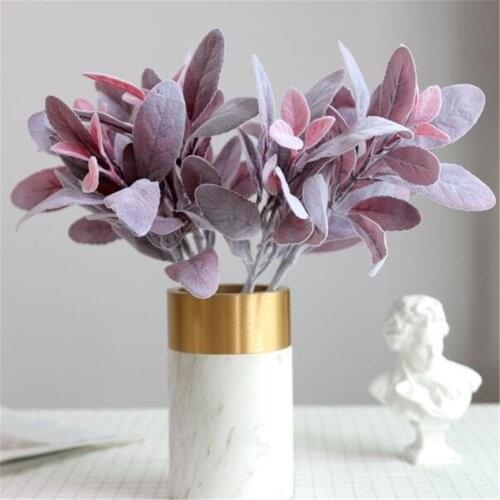 7pcs Flocking Effect Greenery Plant Artificial Latifolium Turcz Leaf Bunch for Wedding Xmas Home Floral Decoration