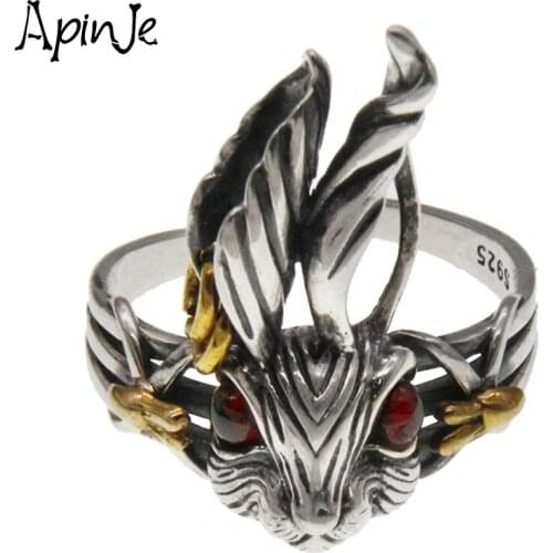 Apinje Vintage 925 Sterling Silver Open Ring Animal Ring for Men And Women Rabbit Ring Gift Fashion Jewelry