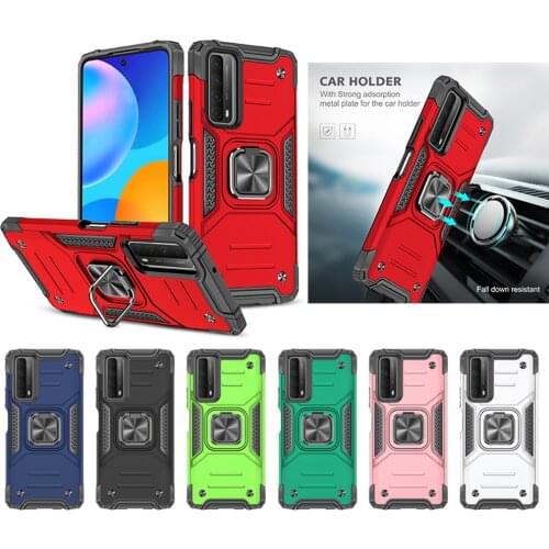 Magnetic Metal Finger Ring Holder Armor Shockproof Case For Huawei Y7A P Smart 2021 TPU Bumper Hard PC Protective Back Cover