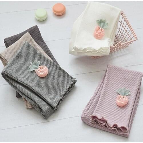 Girls Leggings Cotton Trousers Fille Kids Pants Girls Pants Solid Color Strawberry Appliques Pattern Children Leggings Trousers