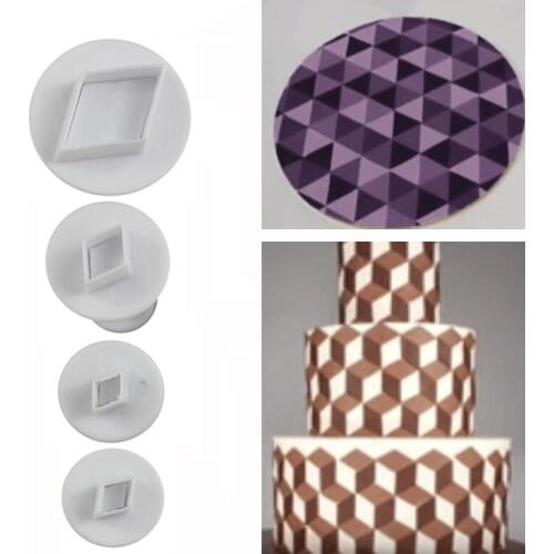 4pcs/set Cookie Cutters Biscuit Embosser Cutter Mold Icing Embossing Tools Geometry Cake Plunger Fondant Cake Tools Cookie Tools