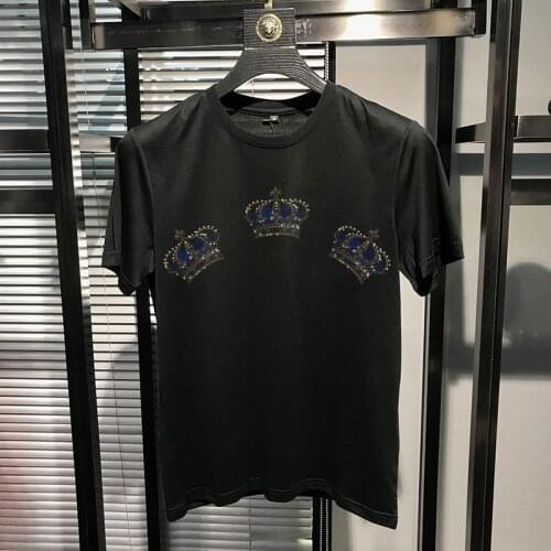 Crown Hot Rhinestone Mens T-Shirt Top Quality Short Sleeve 4 Color Asian Size M-5XL Fashion