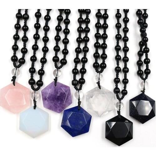 FYSL Handmade Weave Hexagram Star Many Colors Stone Pendant Long Beads Chain Necklace Transfer Lucky Gift Jewelry