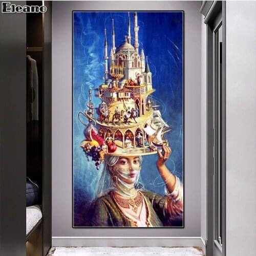 Blue Arab Woman Abstract Art Posters and Prints Castle Noble Life Canvas Painting Buddhism Islamic Wall Art Picture Home Decor