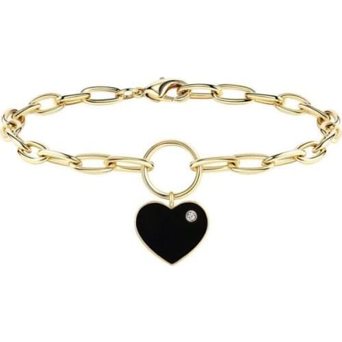 Hot sale Black heart pendant inlaid acrylic chain bracelet 7.3inch exaggerated link chain bracelet women girl gift