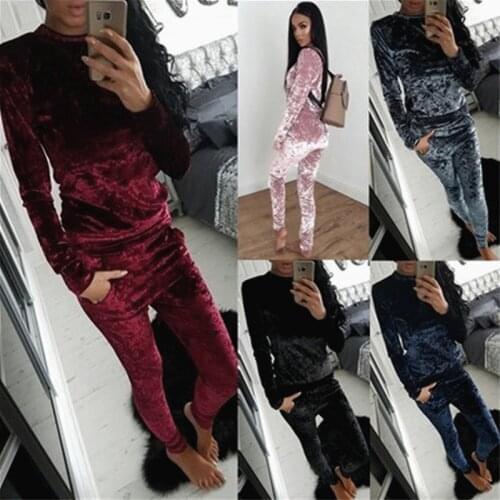 2 Two Piece Set Tracksuit Autumn Women Warm Velvet Tops High Quality Comfortable Velor Smooth Soft Home Suit Women Fitness Set