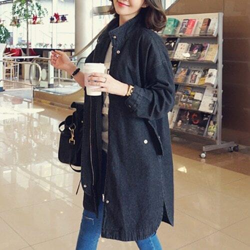 New Korean Loose Denim Women Coats Mid-length Jeans Windbreaker Spring Autumn Wear Jackets Causal Long Sleeve Coat Fashion femme