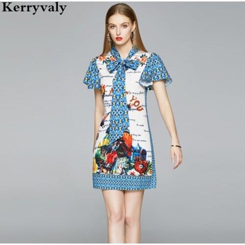 Summer French Platycodon Grandiflorum Floral Dress Ropa Mujer Verano 2021 Blue Scarf Neck Short Mini Dress Streetwear K5871
