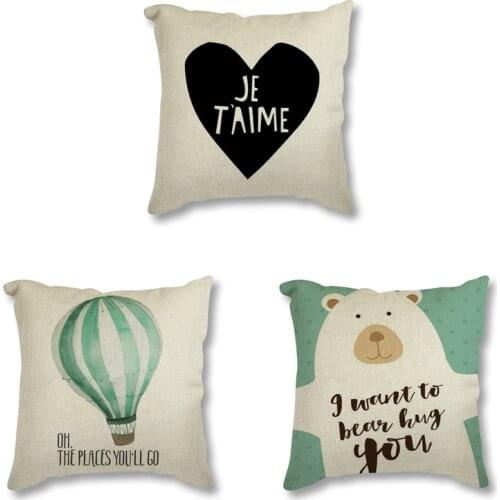 Nordic Linen Cushion Art Cartoon Bear Balloon Poster Minimalist Throw Pillow 45x45cm Decorative Cushion for Sofa Home Decor