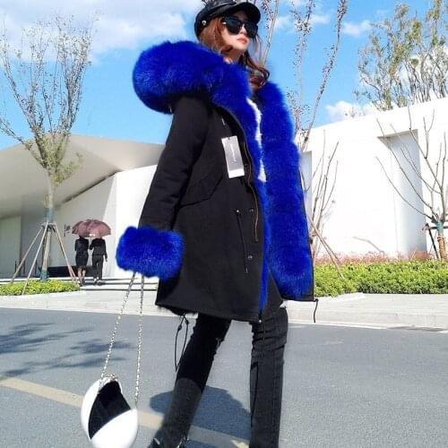 Maomaokong Winter 2020 womens fur jacket fox fur collar women winter coat black long coat women parkas Real fur jacken damen