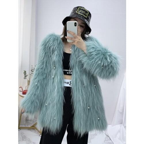 Fashion High Quality Genuine Raccoon Dog Fur Coat Soft Warm Winter Coats Women 2020 Pearl Pendant Female Jacket Casacos Zjt458