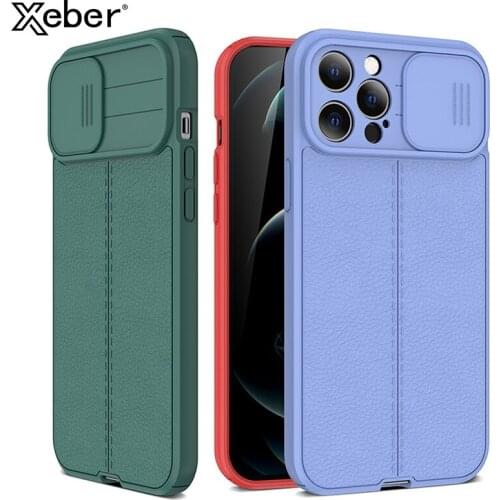 Slide Push Camera Lens Protection Case For iPhone 11 12 Pro Max XS X XR 6 6S 8 7 Plus Mini SE 12Mini Soft Leather Silicone Cover