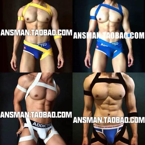 Nightclub Bar Men DS Sexy Elastic Chest Strap Party Stage show Sexy One piece Fitness costume