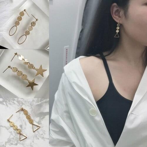 2018 New Fashion Jewelry Geometric Long Earrings Simple Five-pointed Star Triangle Round Earrings Female Elegant Earrings