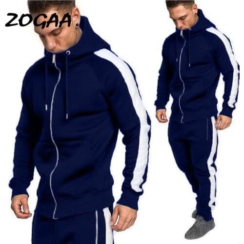 ZOGAA 2021 New Men Tracksuit Autumn Active Suit Set Outwear Hooded Hoodies And Long Pants Casual Cotton Zipper Fly Tracksuit