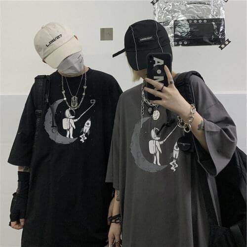 2021Summer New T-Shirt Korean Cartoon Printing Loose Large Size Street Style Short-Sleeved T-Shirts Men Women Lovers Kawaii Tops