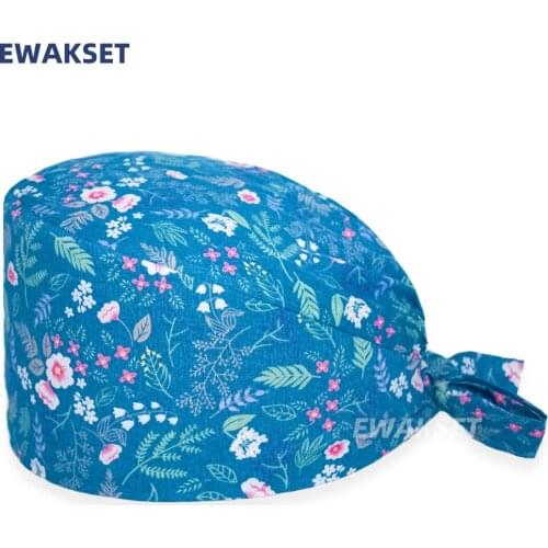 Wholesale womens Cotton scrubs caps weat-absorbent Elastic Section pet grooming nursing work hats lab scrub hat