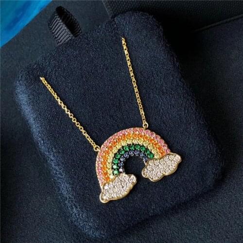 OL Fashion Gold Tone Adjustable Long Chains Necklace Mosaic Paved AAA+ CZ Gorgeous Rainbow Necklace&Pendant for Women