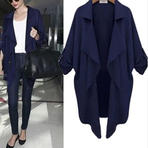 Womens Windbreaker Casual Solid Color Coat Female Outwear Long Coat Robe Femme Fashion womens Trench Manteau Femme Large Size