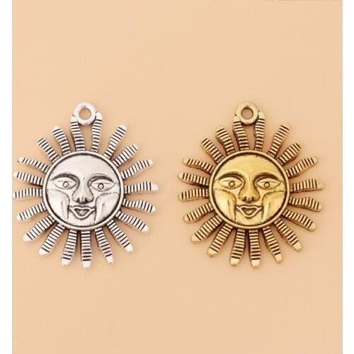 20pcs/Lot Tibetan Silver/Gold Smiley Sun Charms Pendants for Necklace Jewelry Making Accessories