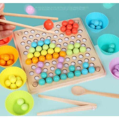 Rainbow Clip Beads Hand-Eye Coordination Puzzle Desktop Toy Wooden Logic Sensory Montessori Educational Toys Hot