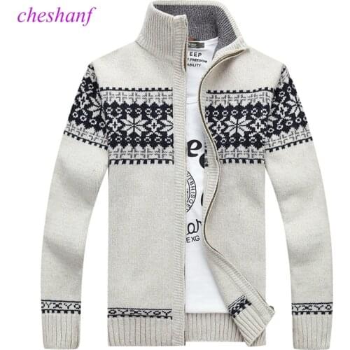 Christmas Sweater Winter New Pullover Snowflake Pattern Men 's Leisure Cardigan Fashion Collar Male Thickening Wool Jacket