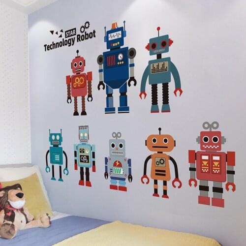 [SHIJUEHEZI] Robots Wall Stickers DIY Cartoon Mechanic Wall Decals for Kids Rooms Baby Bedroom Children Nursery Home Decoration