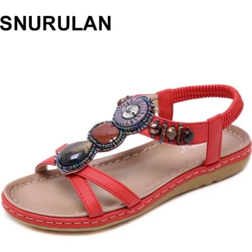 SNURULAN2021 Summer Shoes for Women New Casual Retro Wedges Beach Sandalias Ladies Sandal String Bead Low Heels Sandals