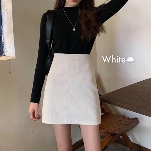 Corduroy skirt female 2021 Spring Y2K skirts New Korean version of apricot high waist was thin and all-match a-line skirt