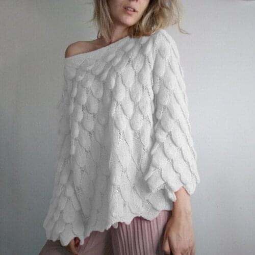 Flare Sleeve Feather Knitted Sweater Women Loose Casual Thin Pullovers Spring Autumn Slash Neck Perspective Tops