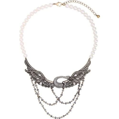 2 Colors Crystal Swan Necklace Imitation Pearl Beads Chain Bird Vintage Necklace Women Statement Jewelry Collares