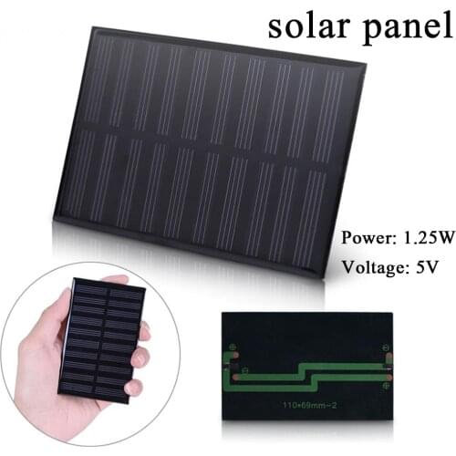 110 * 69mm Mini DIY Module Panel System 5V 1.25W Solar Panels DIY Portable For Cell Phone Toy Charge