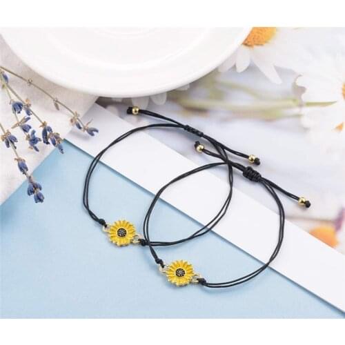 2 pcs/set Sunflower Bracelet Handmade Braided Couple Rope Chain Enamel Sun Flower Bracelet Jewelry Best Friends Bracelet Gift